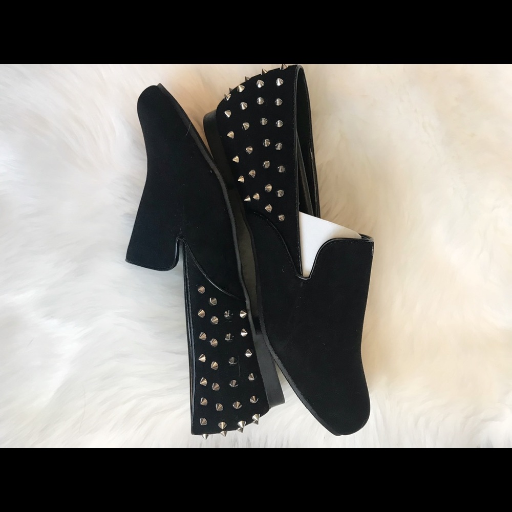 NEW Black suede studded loafers.